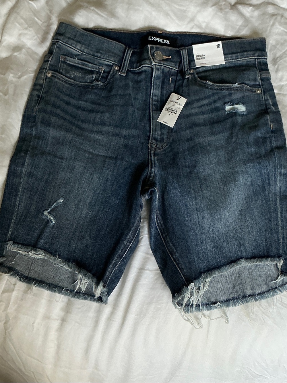 Express Dark Blue Distressed Denim Cutoff Shorts